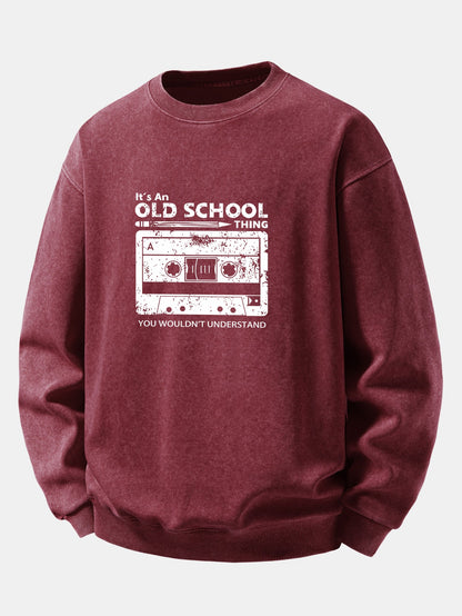 Cassette Print Washed Distressed Sweatshirt