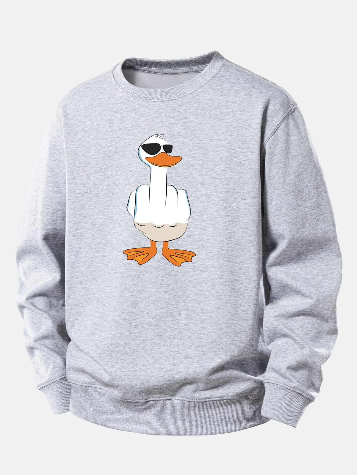 Moletom de Corte Relaxado com Estampa Engraçada de Pato Mostrando o Dedo Médio