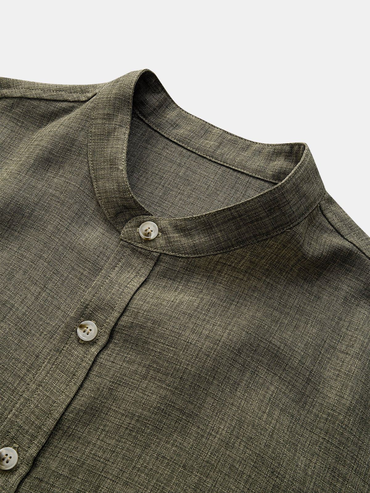 Linen-Look Grandad Collar Long Sleeve Shirt