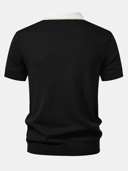 Contrast Stripe Ribbed Knit Polo