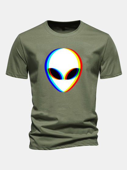 Glitch Alien Print Cotton T-Shirt