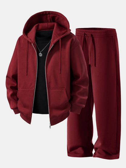 Relaxed Zip Hoodie & Wide Leg Sweatpants Set
