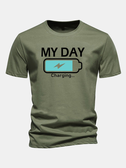 Camiseta de algodão com estampa de bateria “My Day” e caimento regular