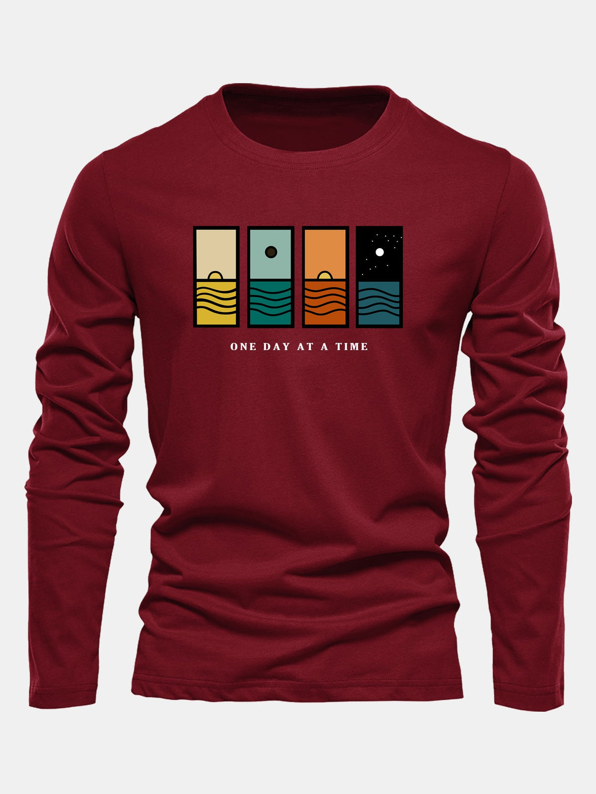 Camiseta de algodão de manga longa com estampa “Um dia de cada vez”