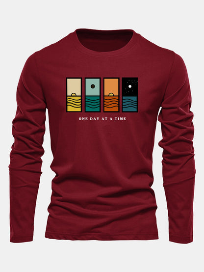 Camiseta de algodão de manga longa com estampa “Um dia de cada vez”