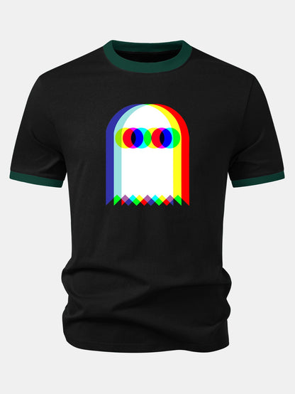 Camiseta Ringer de Contraste com Estampa de Fantasma Glitch