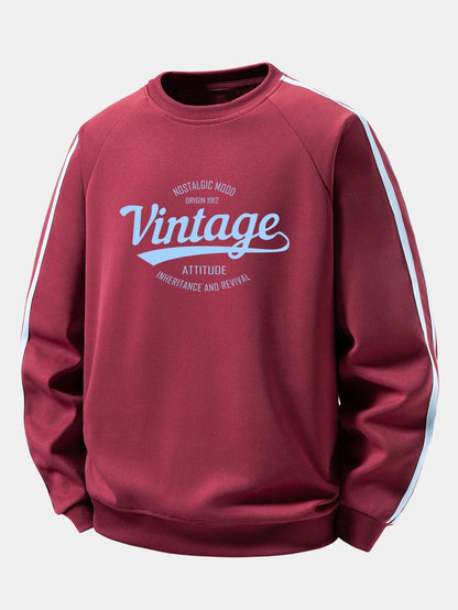 Vintage Print Contrast Stripe Raglan Sweatshirt