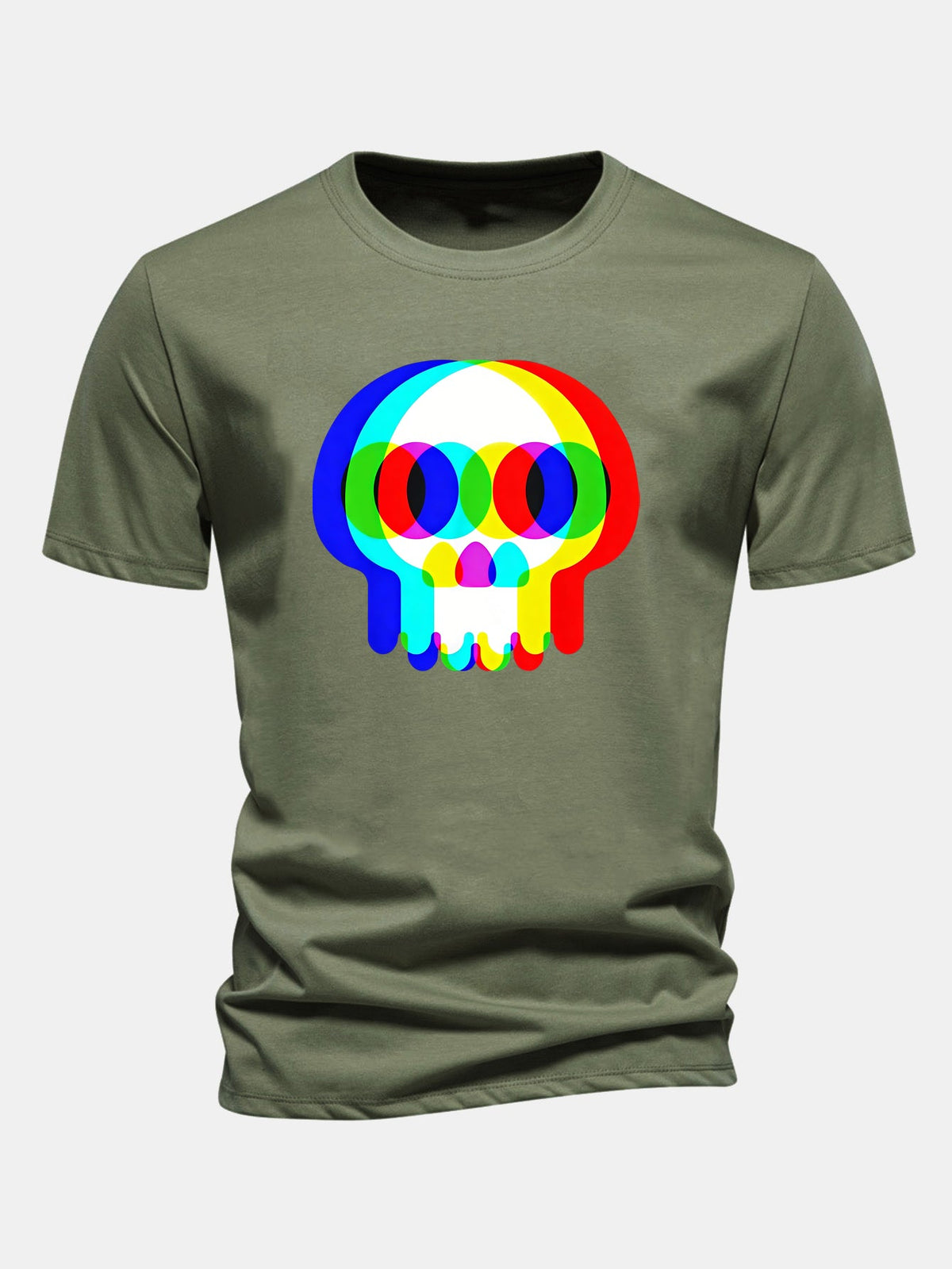 Glitch Skull Print Cotton T-Shirt
