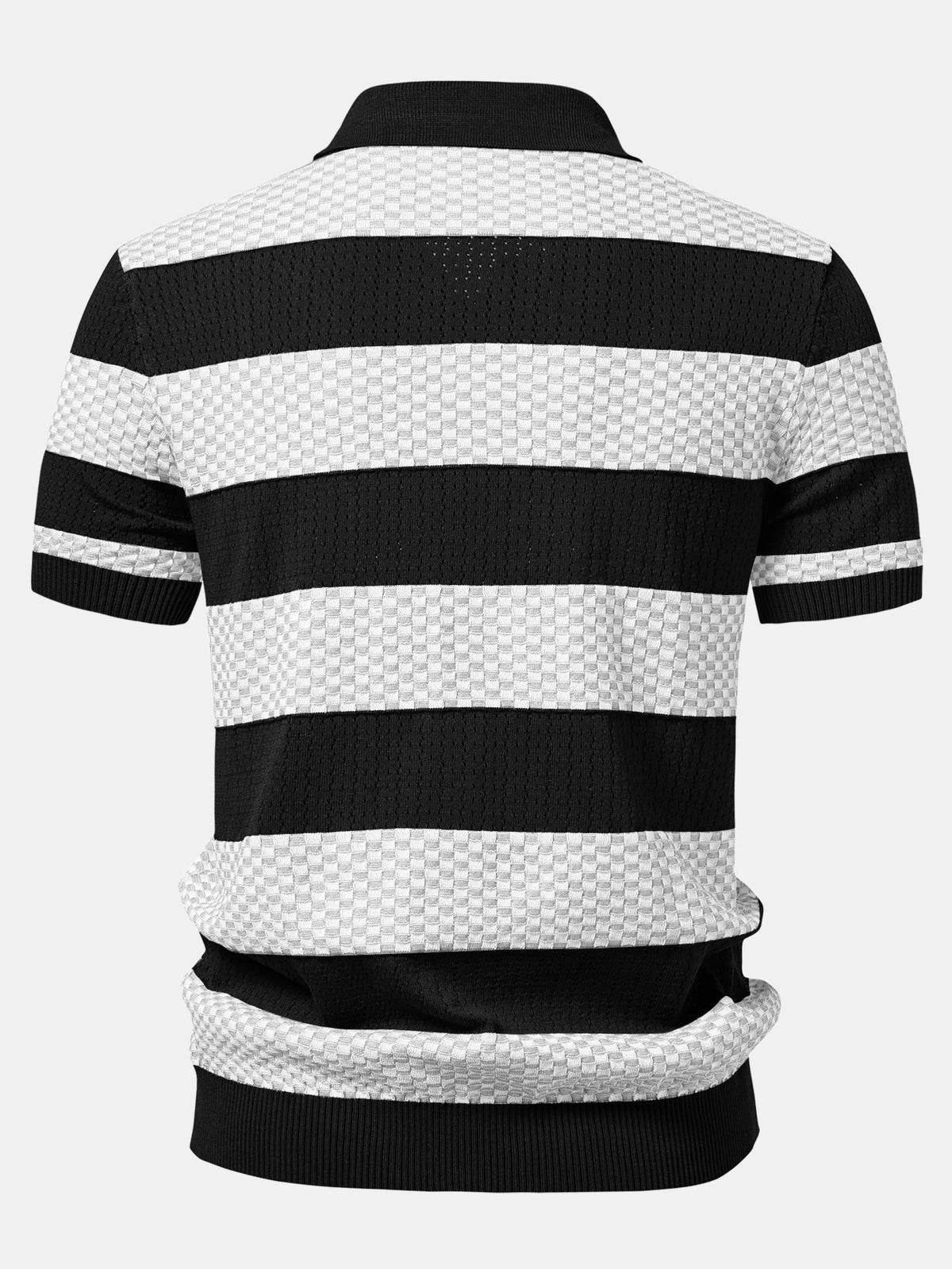 Polo de tricô texturizado listrado com decote em V