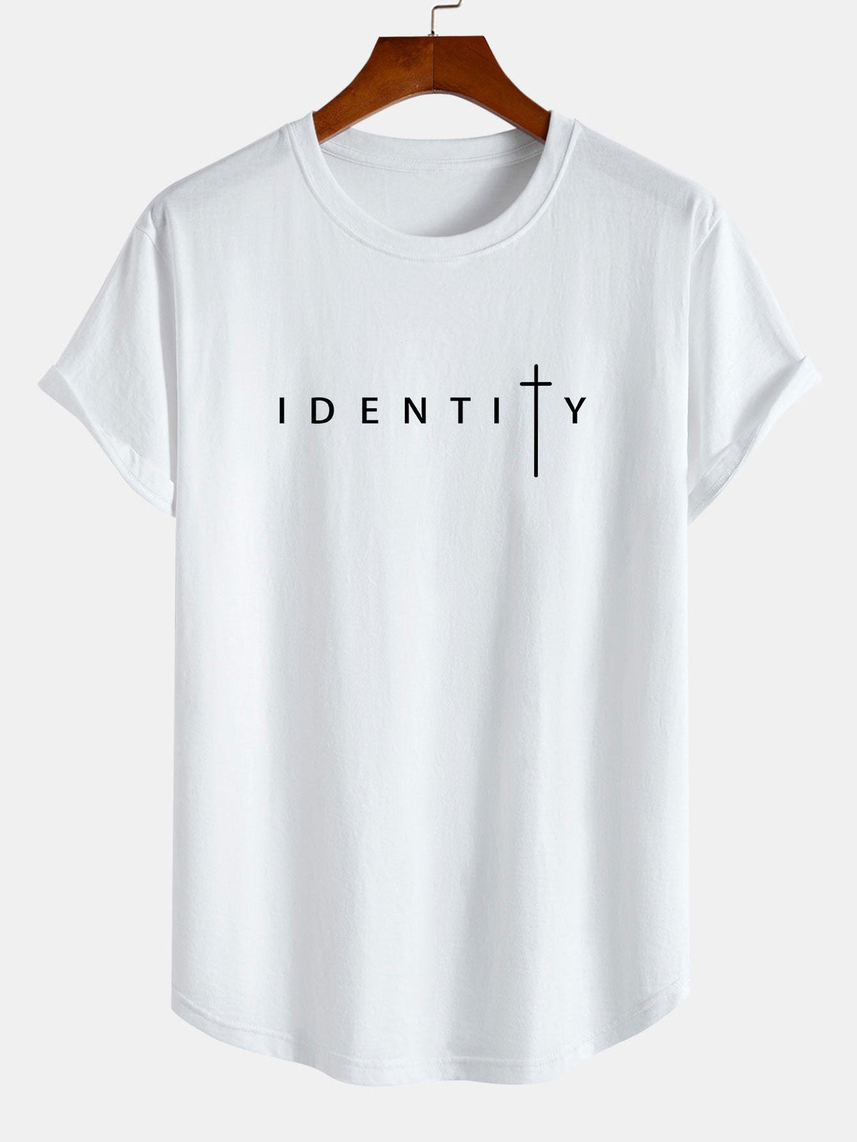 Camiseta de Algodão com Estampa Identity e Barra Curvada