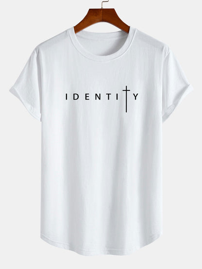 Camiseta de Algodão com Estampa Identity e Barra Curvada