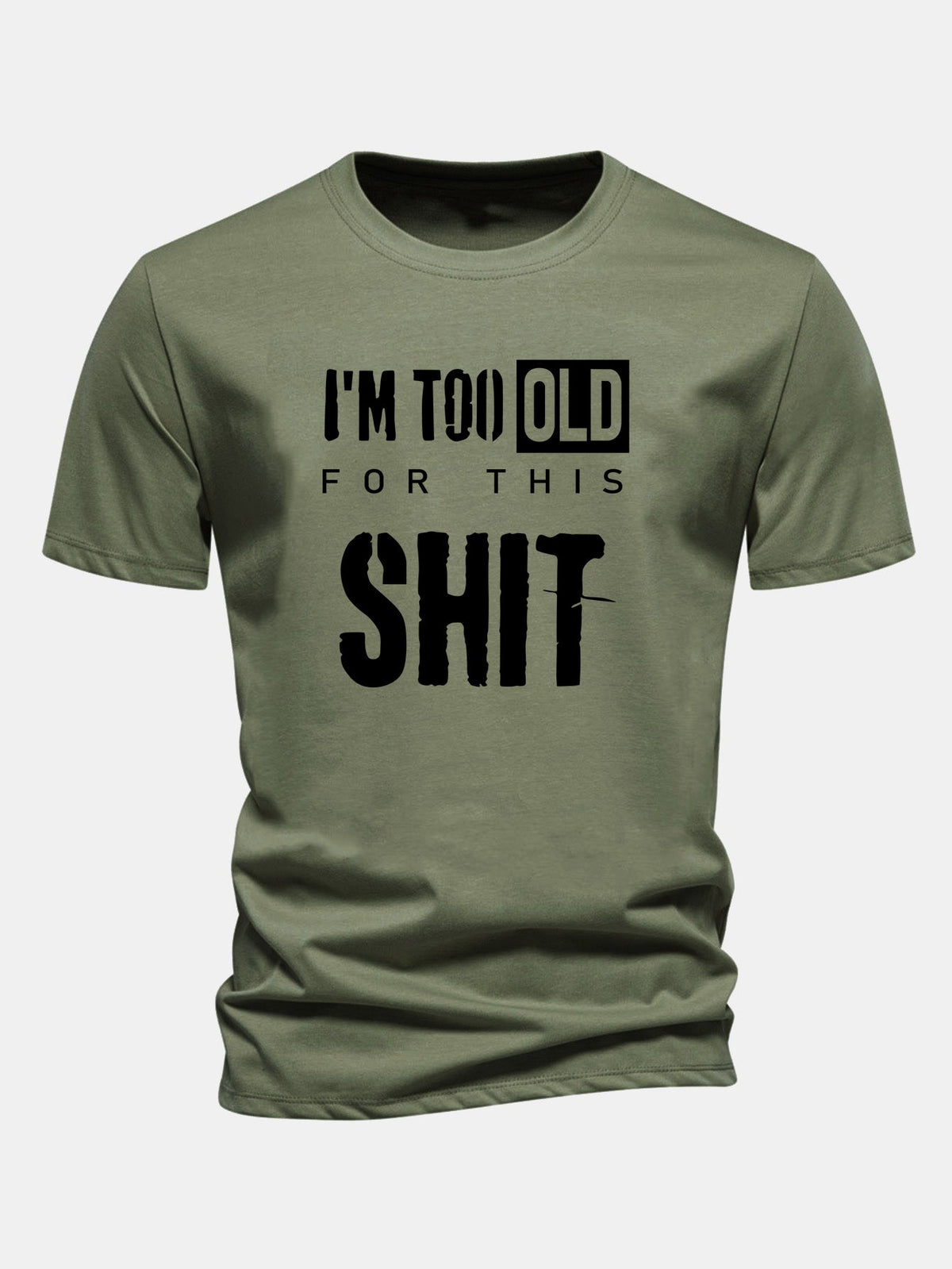 Camiseta de algodão de corte regular com estampa “Estou velho demais para essa merda”