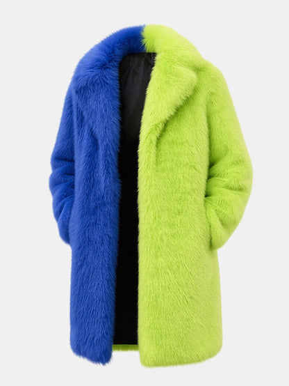 Two-Tone Faux Fur Longline Coat