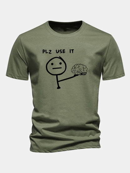 Camiseta de algodão com estampa “Please Use It Brain”, corte regular