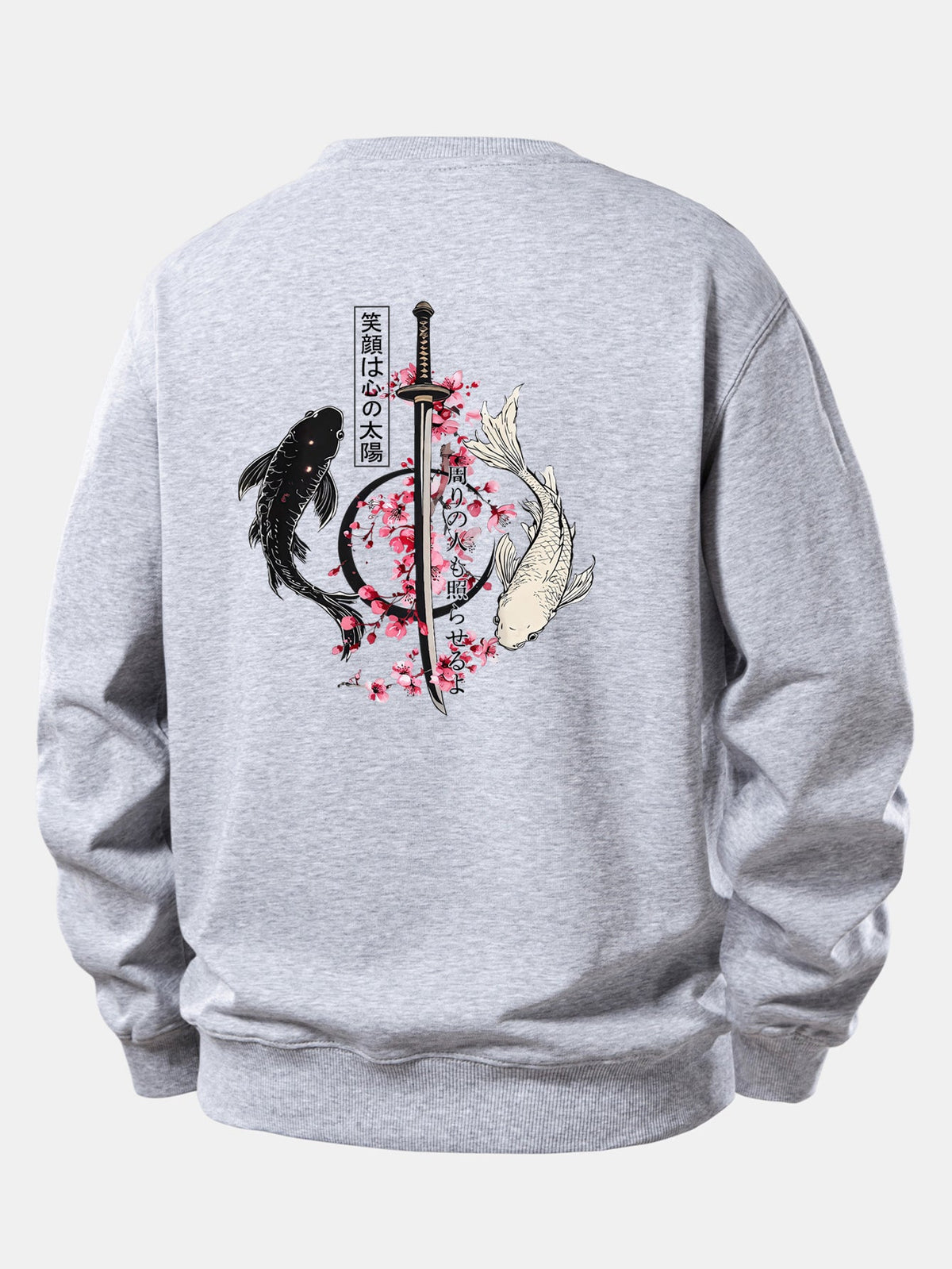 Moletom de modelagem confortável com estampa de samurai japonês, katana, peixe koi e sakura