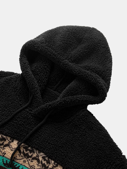 Geometric Patchwork Relaxed Teddy Hoodie