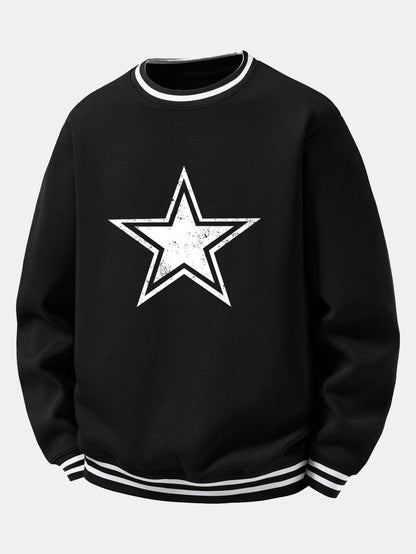 Star & Stripe Print Ribbed Crew Neck Sweatshirt