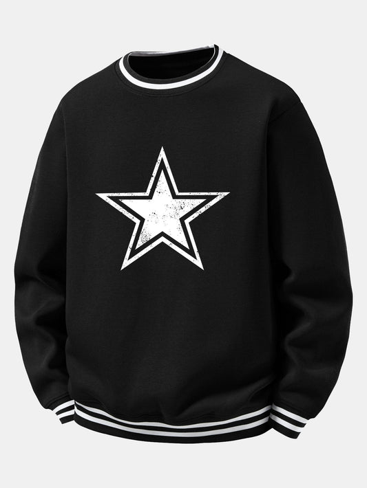 Star & Stripe Print Ribbed Crew Neck Sweatshirt