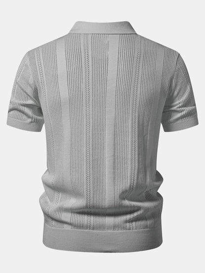 Striped Open Knit Polo