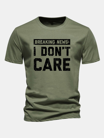 Camiseta de algodão com estampa “Eu não me importo” e corte regular