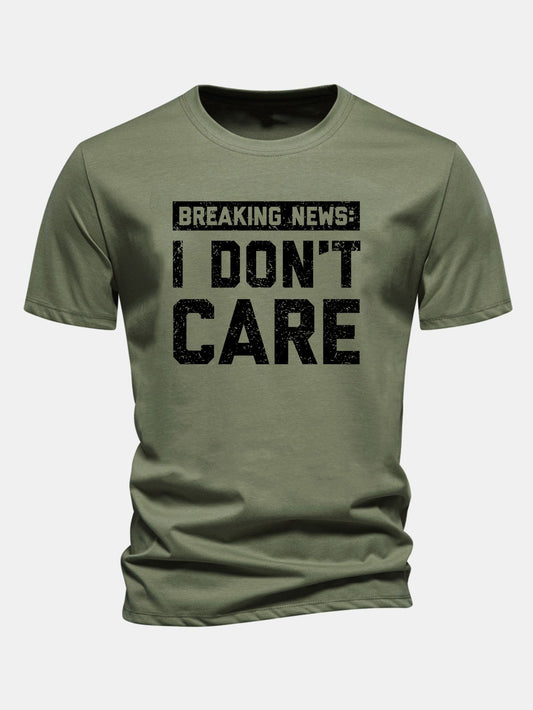 Camiseta de algodão com estampa “Eu não me importo” e corte regular