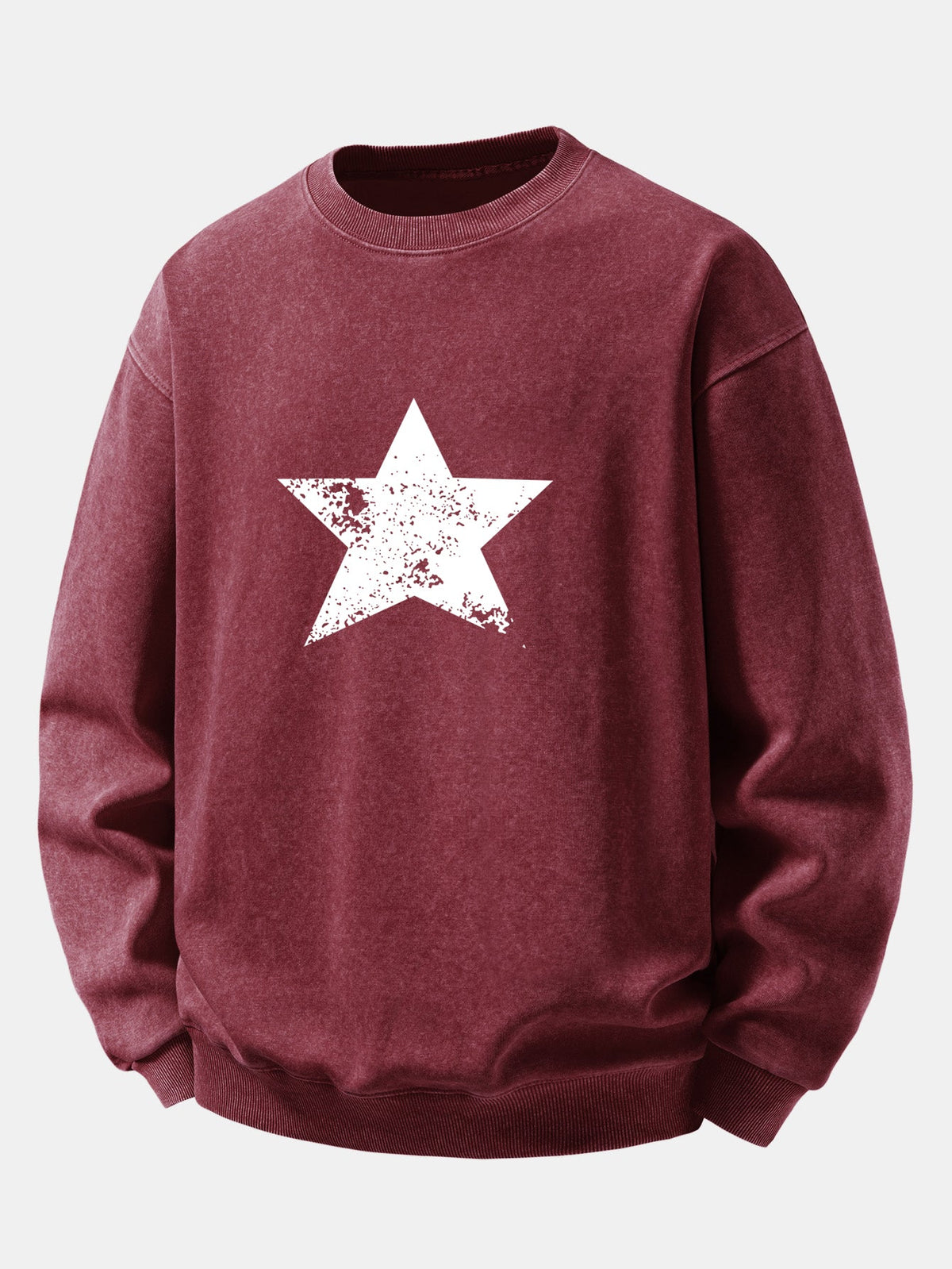 Star Print Washed Distressed Relaxed Sweatshirt