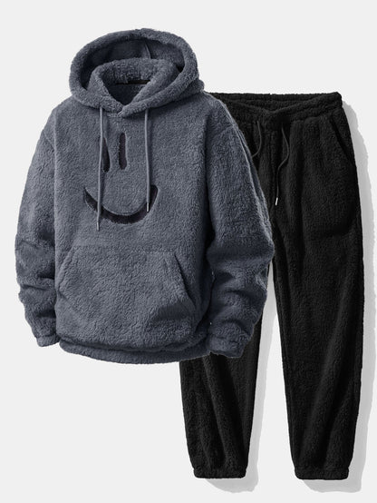 Embroidered Smiley Teddy Hoodie & Joggers Set