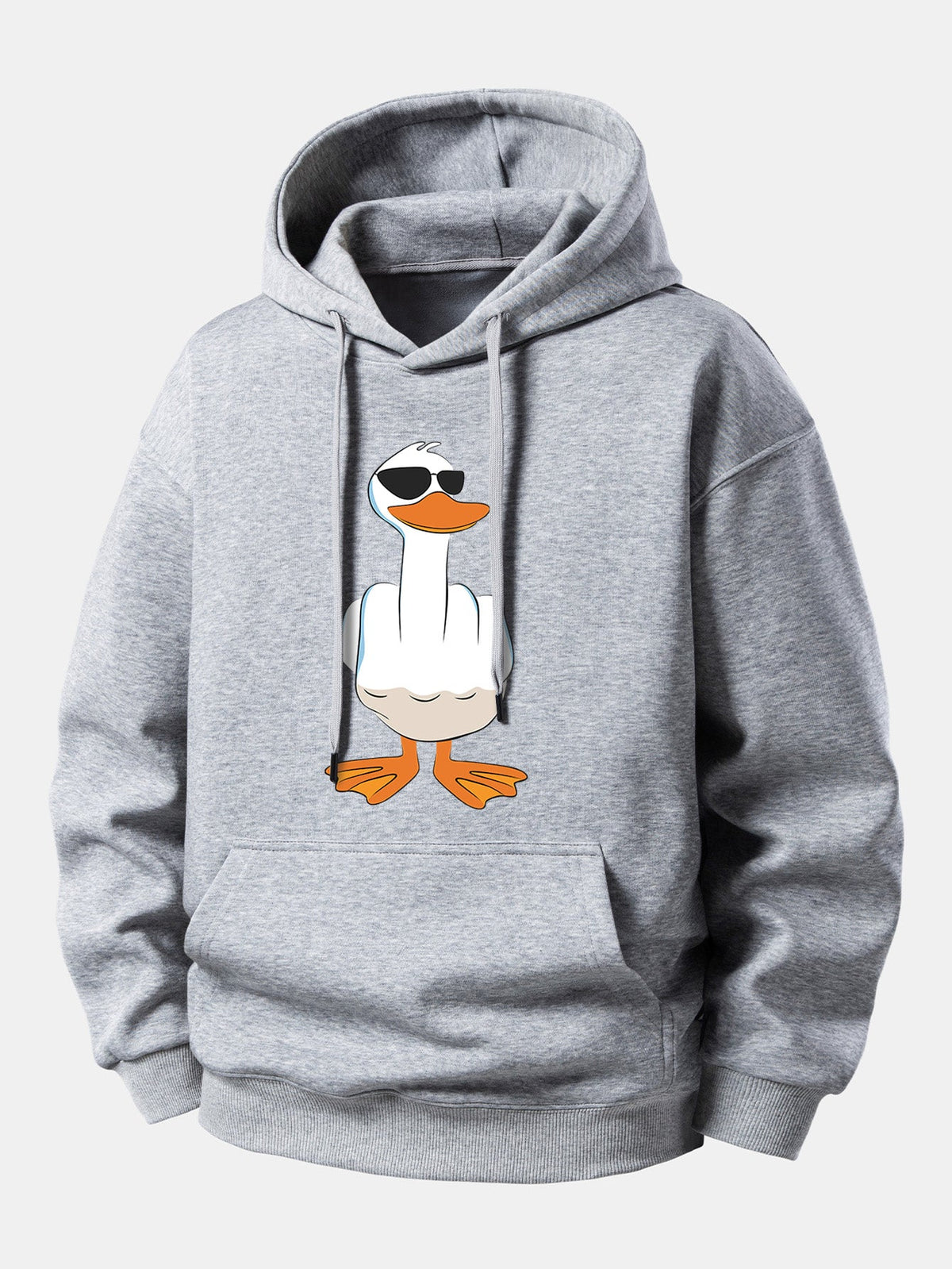 Moletom com Capuz de Ajuste Confortável e Estampa Engraçada de Pato com o Dedo do Meio