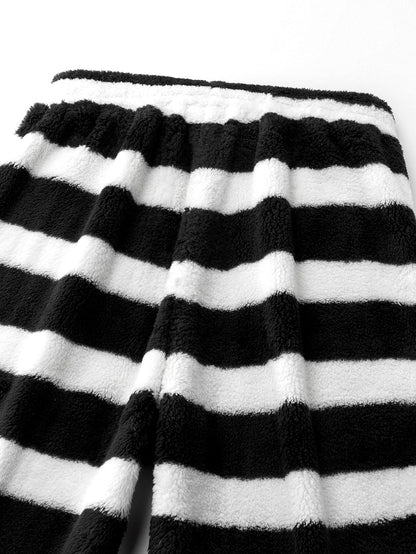 Striped Teddy Fleece Straight Leg Sweatpants