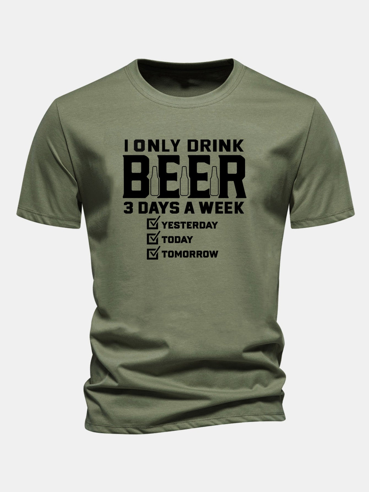 Camiseta de algodão de caimento regular com estampa “I Only Drink Beer”