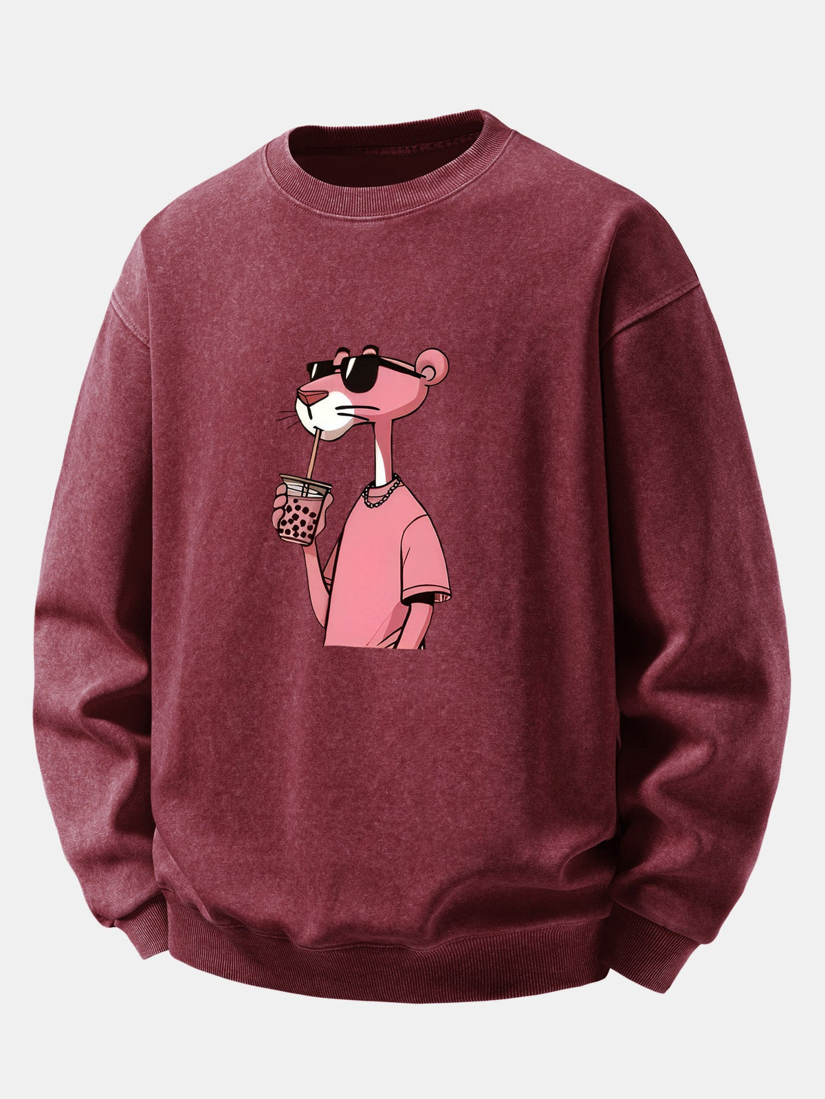 Pink Panther Print Washed Distressed Sweatshirt