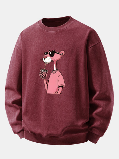 Pink Panther Print Washed Distressed Sweatshirt