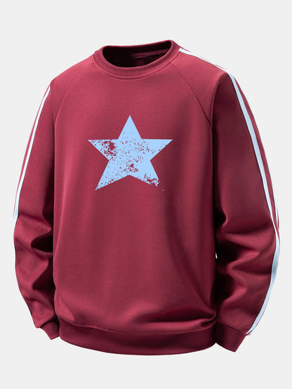Star Print Contrast Stripe Raglan Sweatshirt