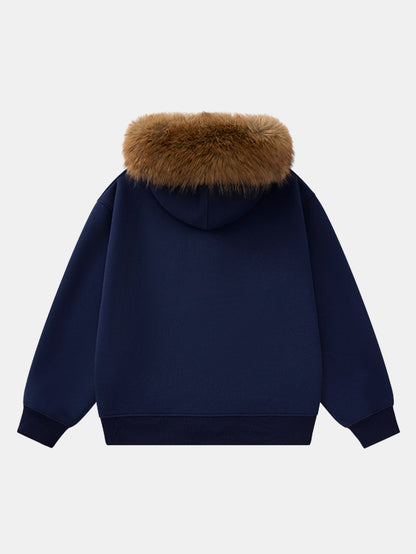 Faux Fur Trim Zip Hoodie