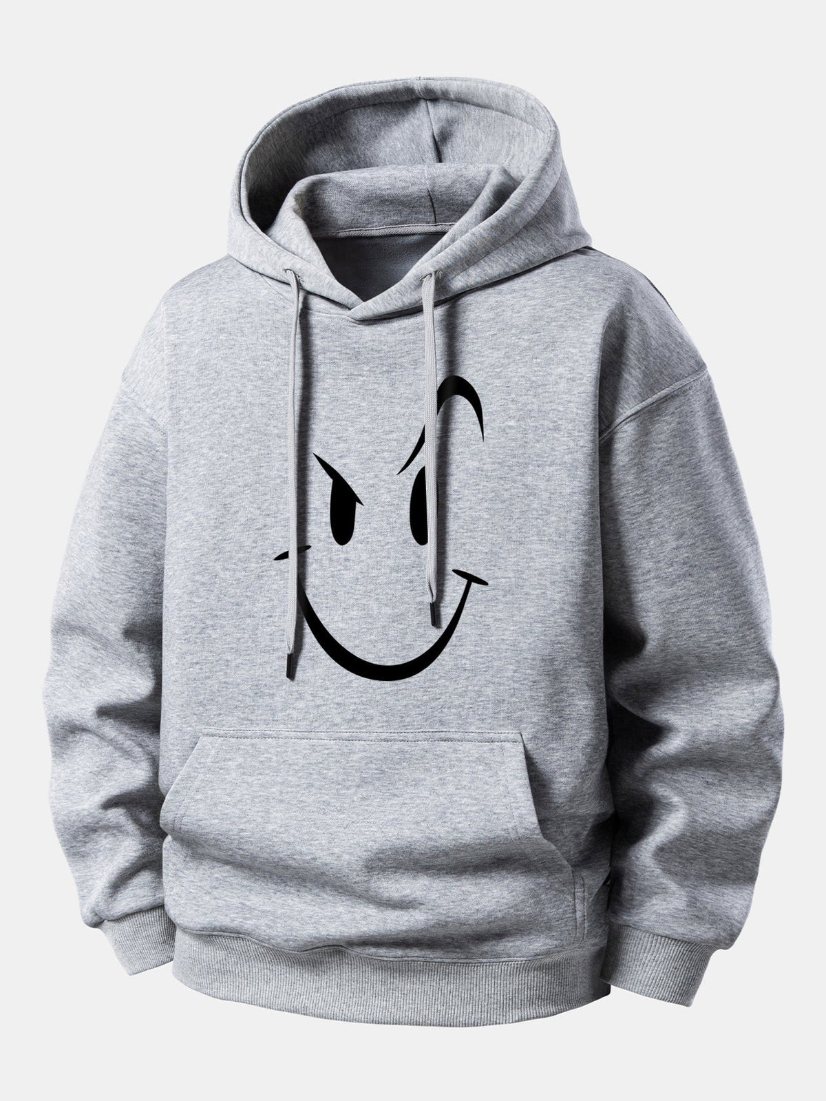 Moletom com capuz e estampa de carinha sorridente, modelagem confortável