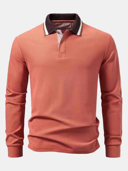 Polo de manga longa com gola contrastante