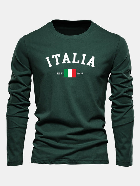 Camiseta de algodão de manga longa com estampa da Itália