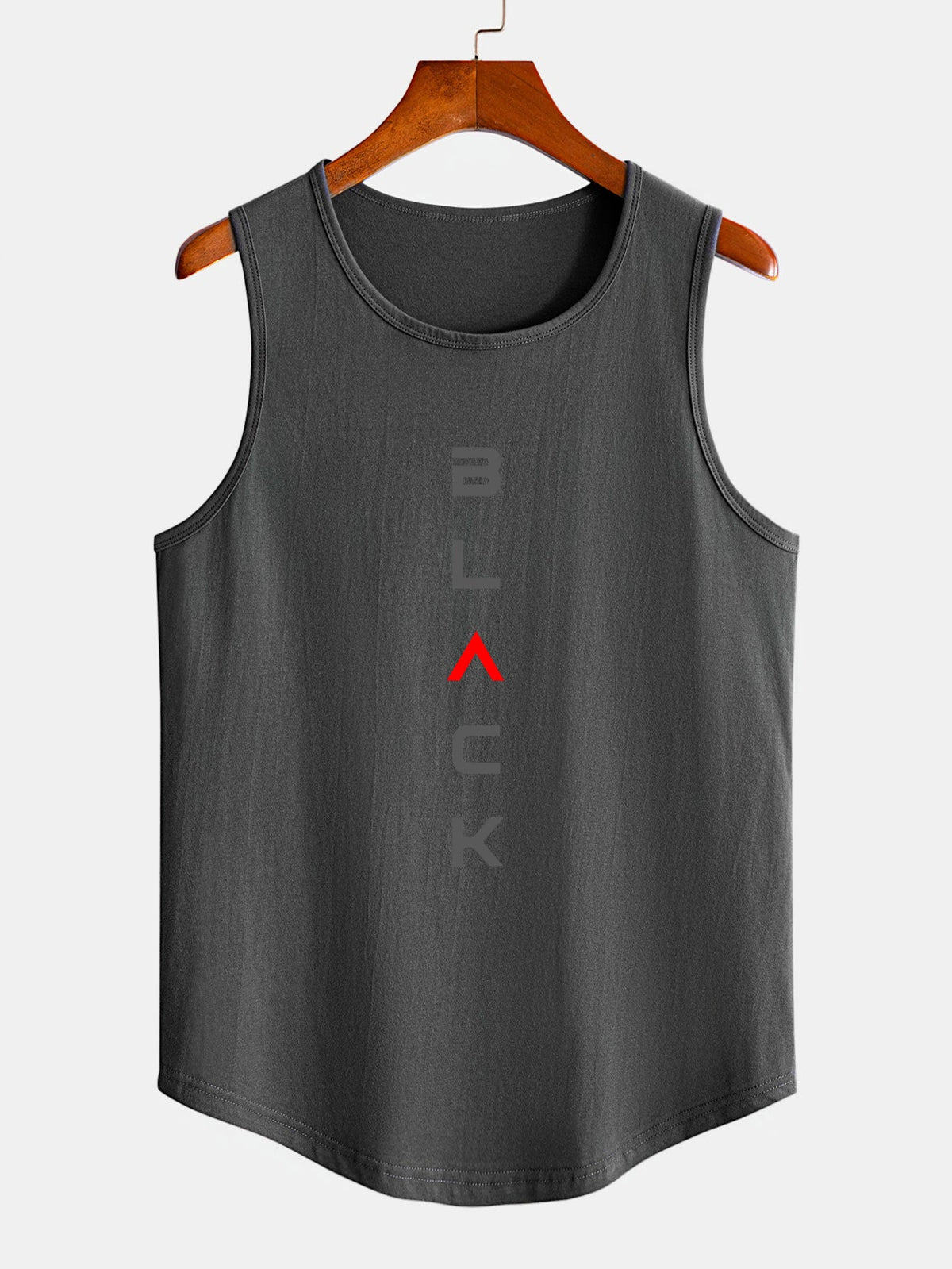 Black Print Curved Hem Cotton Muscle Tank