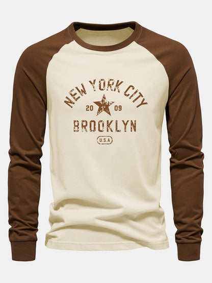 New York Print Raglan Long Sleeve Cotton T-Shirt