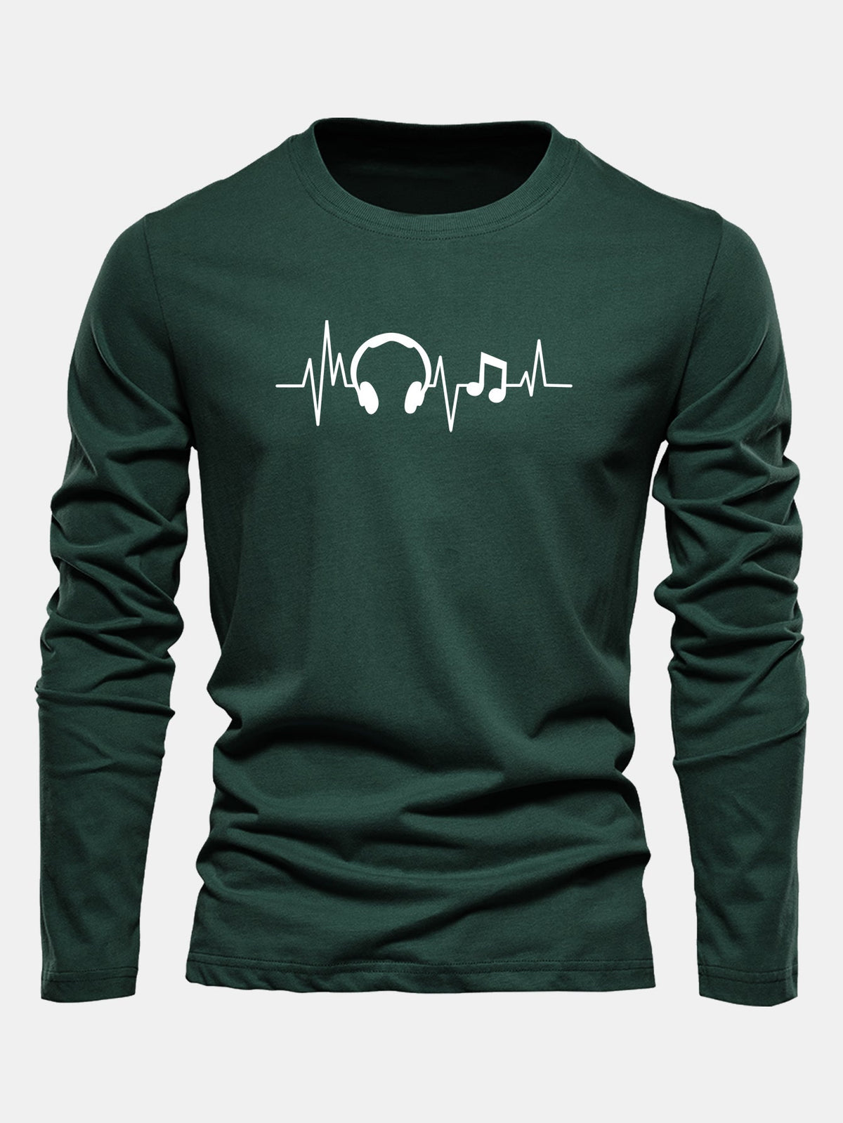 Camiseta de algodão com mangas longas e estampa de batimentos cardíacos musicais