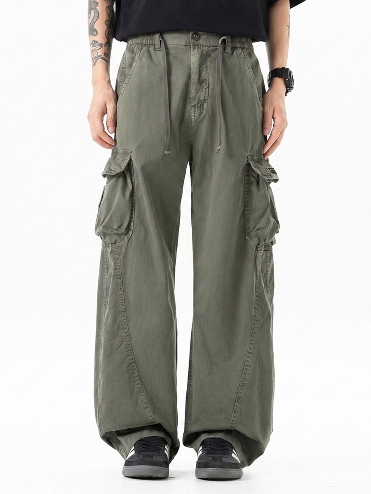 Vintage Washed Wide Leg Cargo Trousers