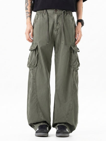 Vintage Washed Wide Leg Cargo Trousers
