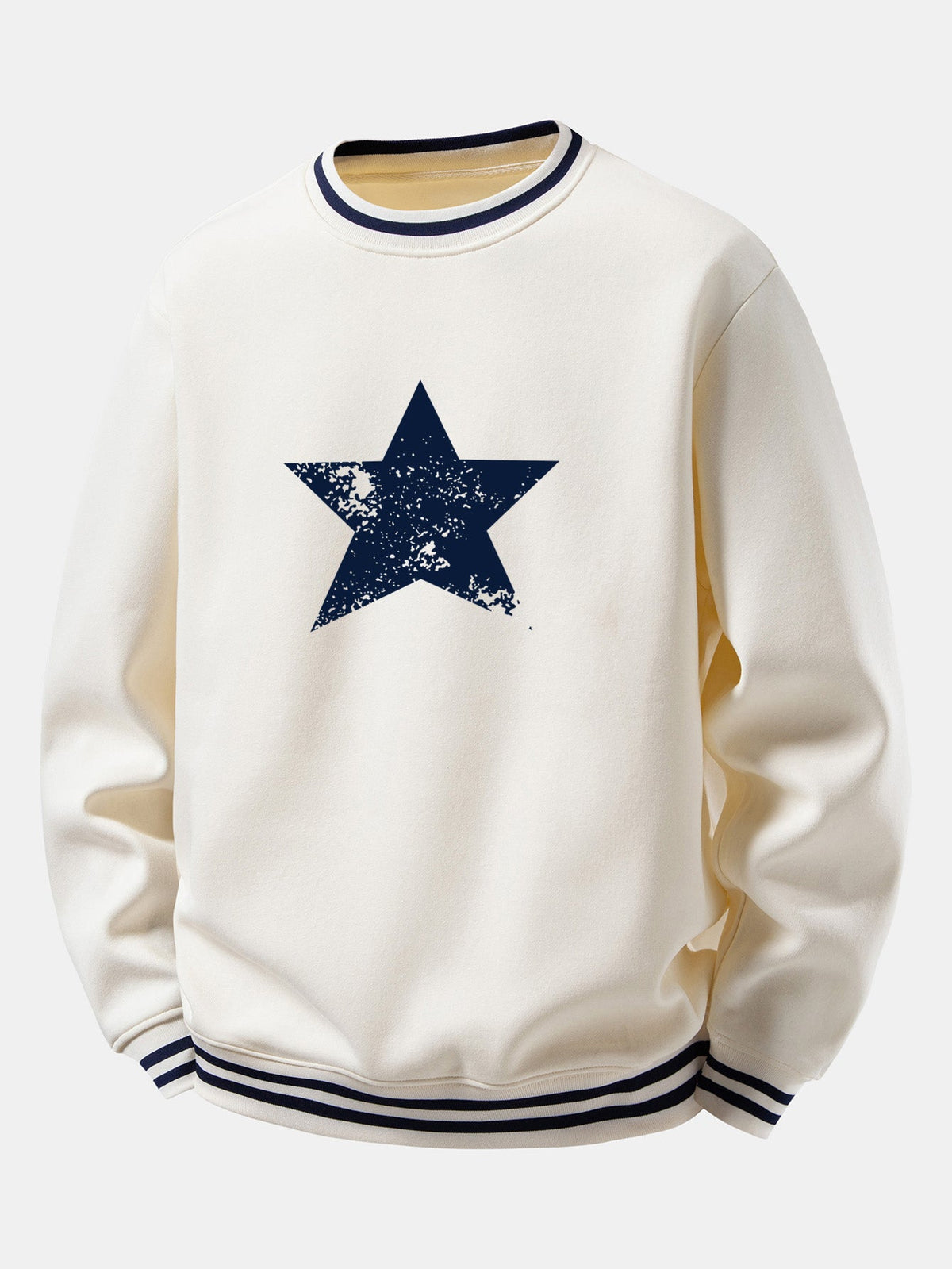 Star & Stripe Print Ribbed Crew Neck Sweatshirt