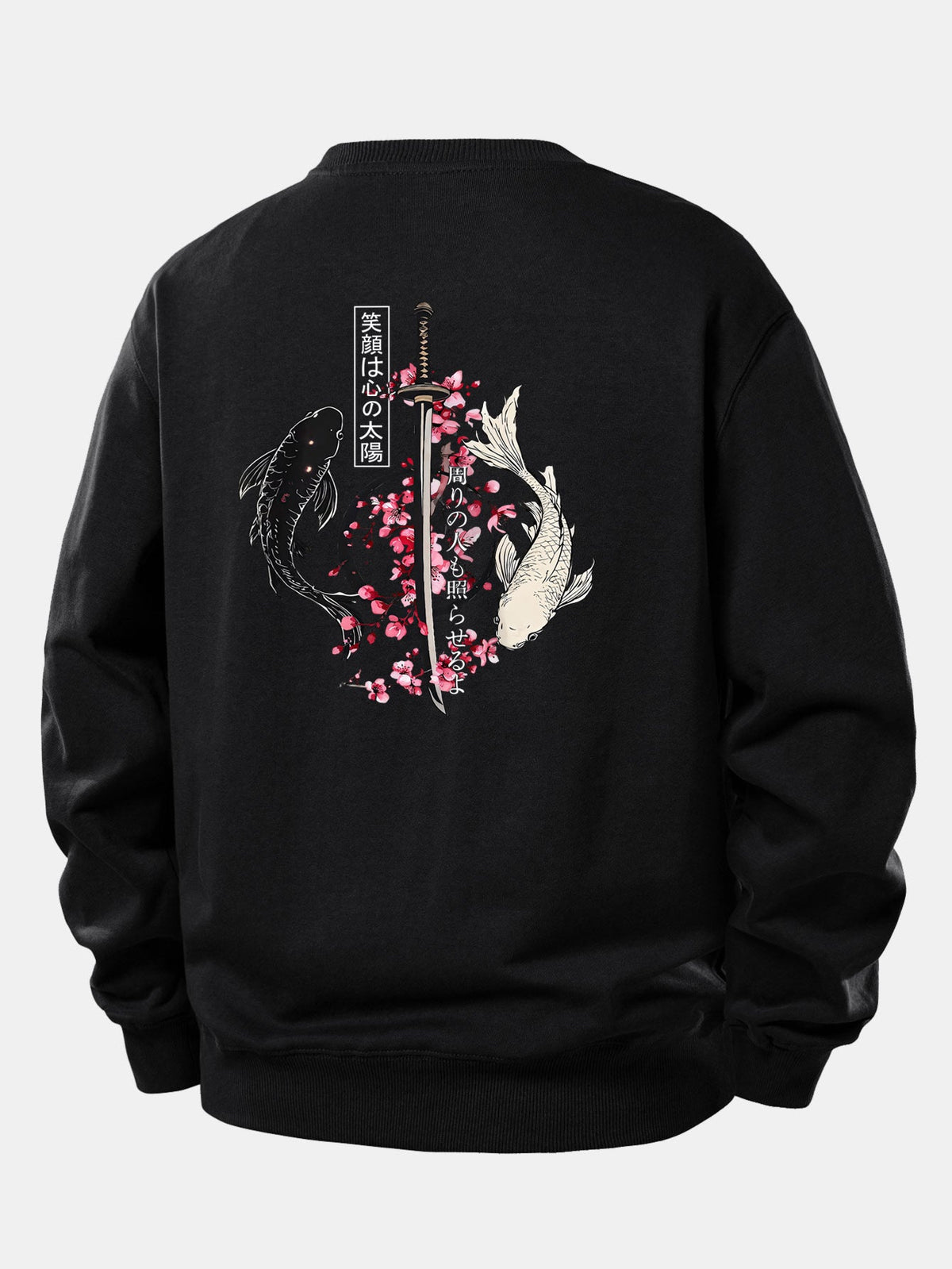 Moletom de modelagem confortável com estampa de samurai japonês, katana, peixe koi e sakura