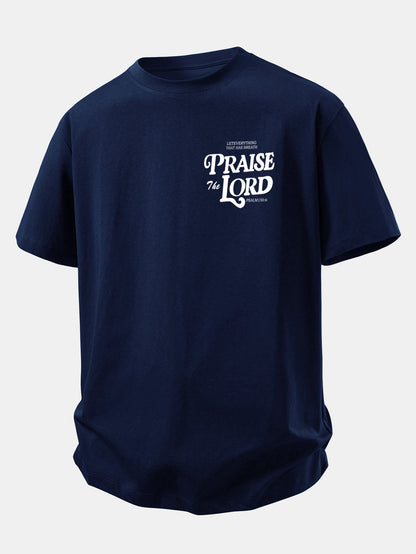 Camiseta de Algodão com Estampa Praise The Lord e Caimento Relaxado