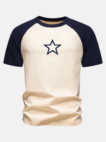 Camiseta de algodão com mangas raglã e estampa de estrelas