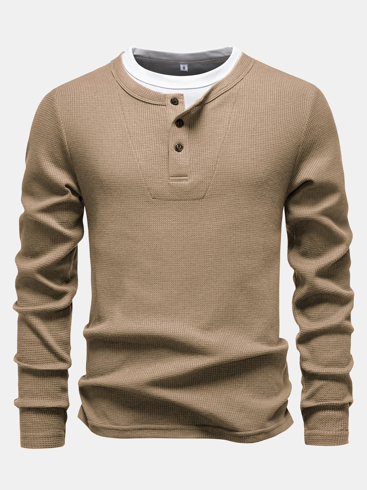 Camisa Henley de malha waffle 2 em 1 de manga longa