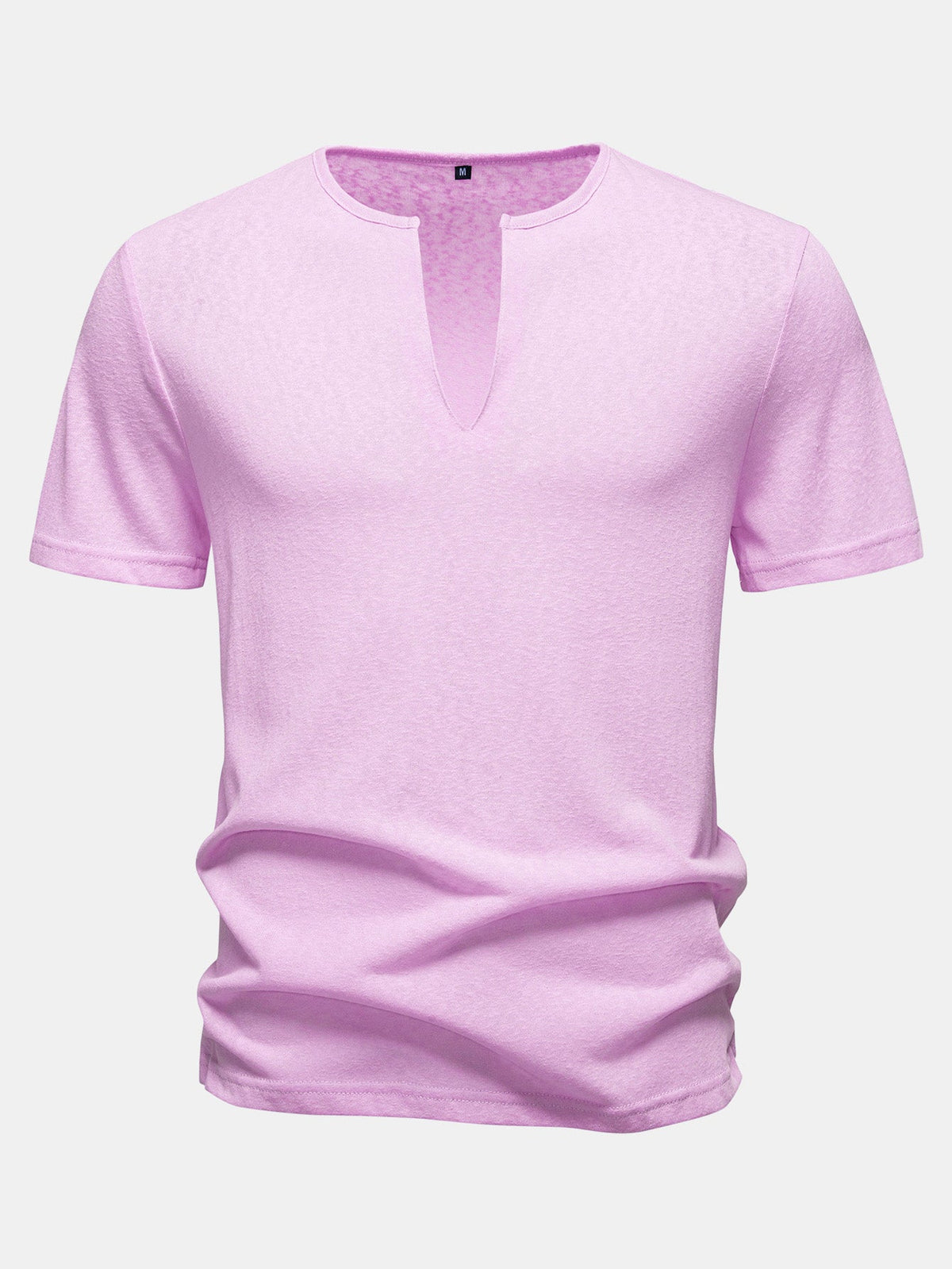 Lightweight Linen-Look Deep Notch Neck T-Shirt