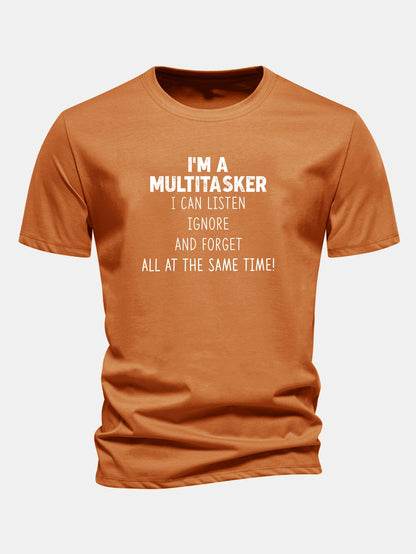 Camiseta de algodão estampada multifuncional de corte regular