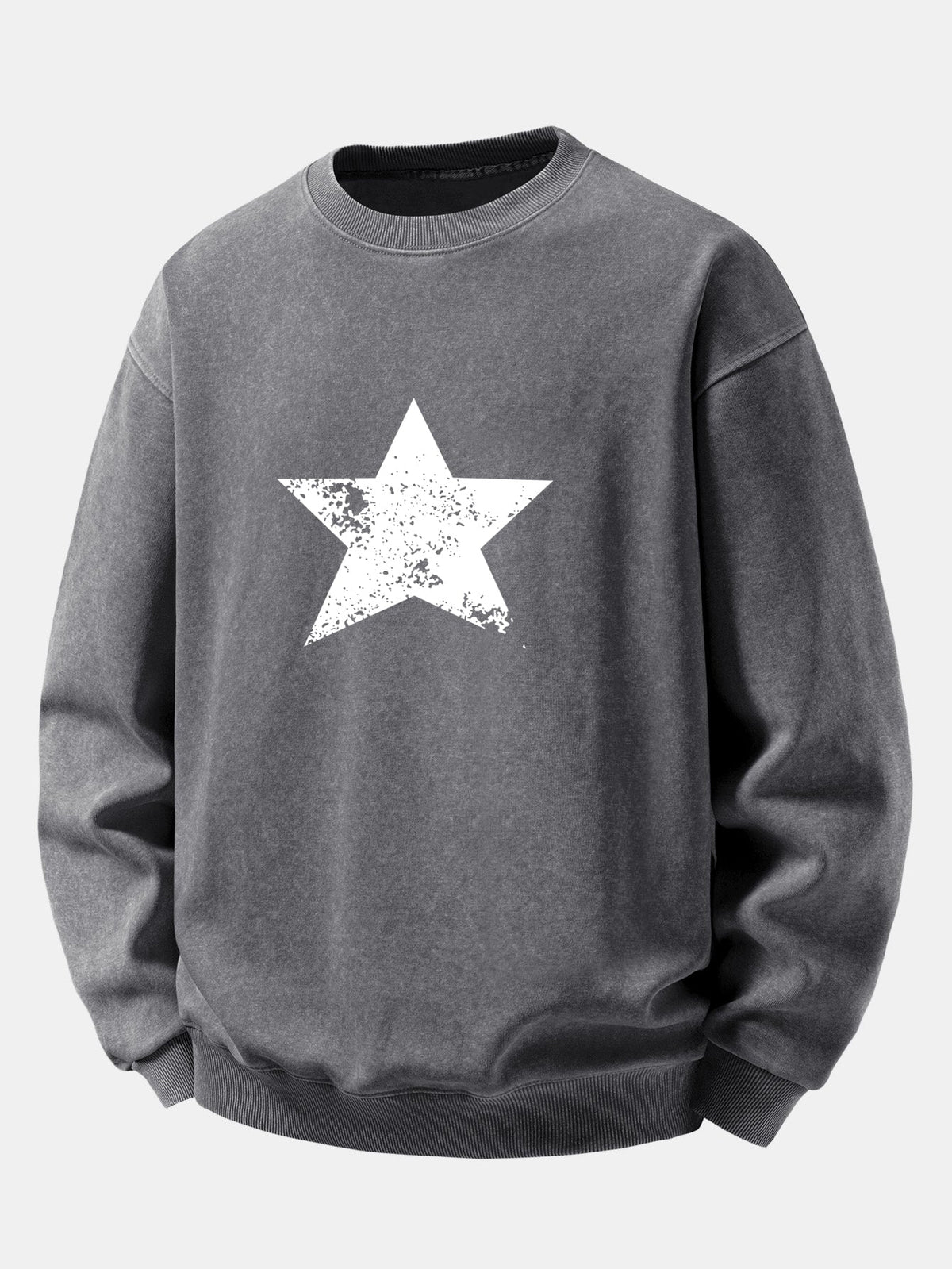 Star Print Washed Distressed Relaxed Sweatshirt